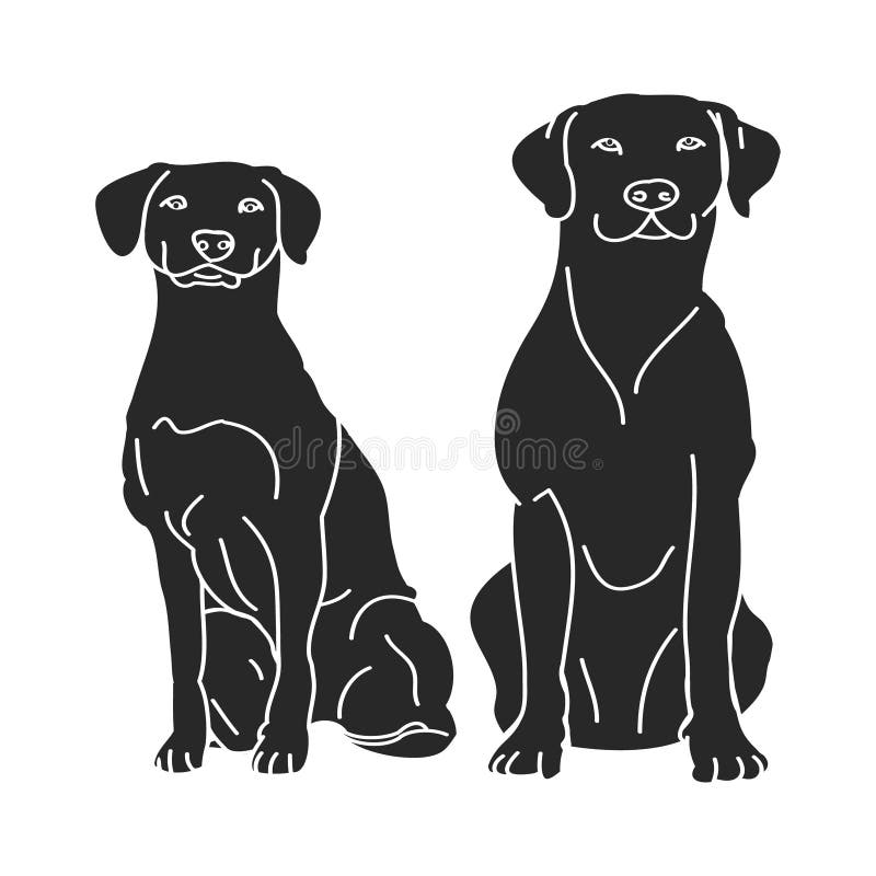 Silhouette Two Dogs on White Background Stock Vector - Illustration of