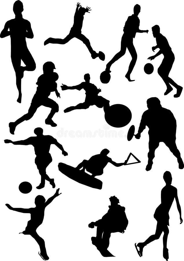 Silhouette view of human motifs, sports, positions