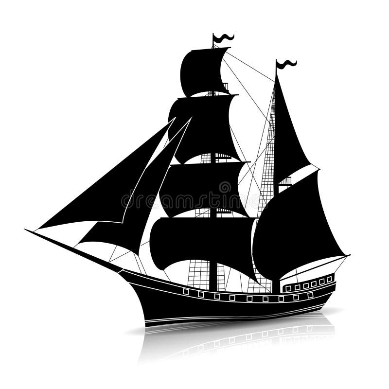 Silhouette Vintage Sailing Ship with Reflection Stock Vector Illustration of journey, design