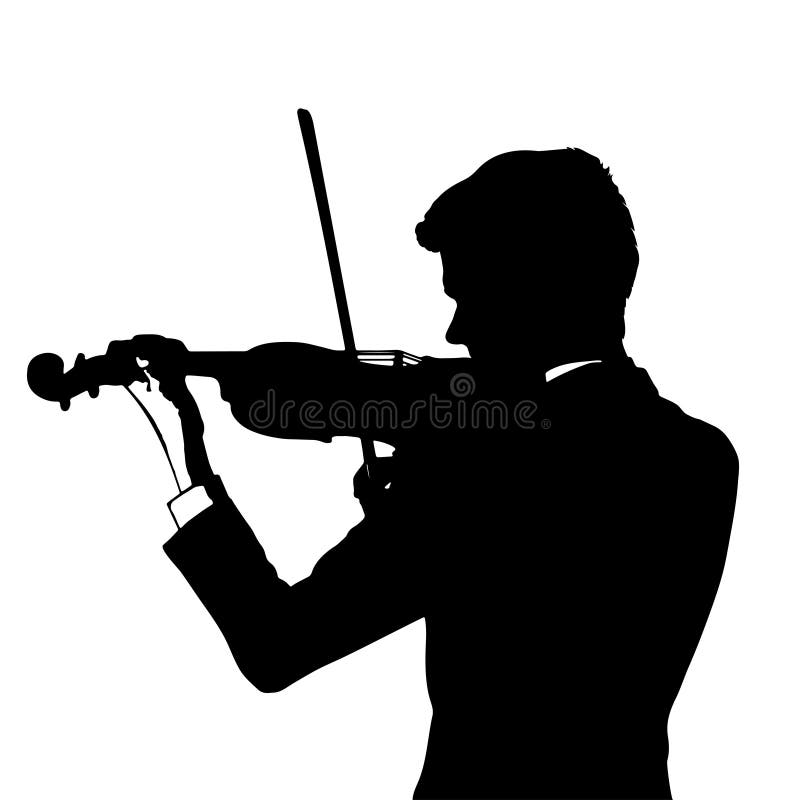 Silhouette of a Violinist on a White Background Stock Illustration