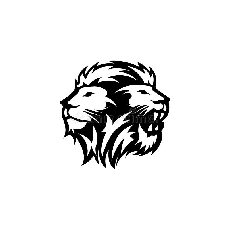Silhouette von Lion, Kopf zwei Löwen Vector Illustration