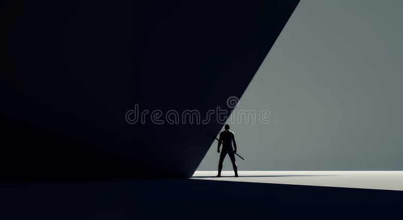 Silhouette of a Warrior in a Dramatic Light royalty free stock image
