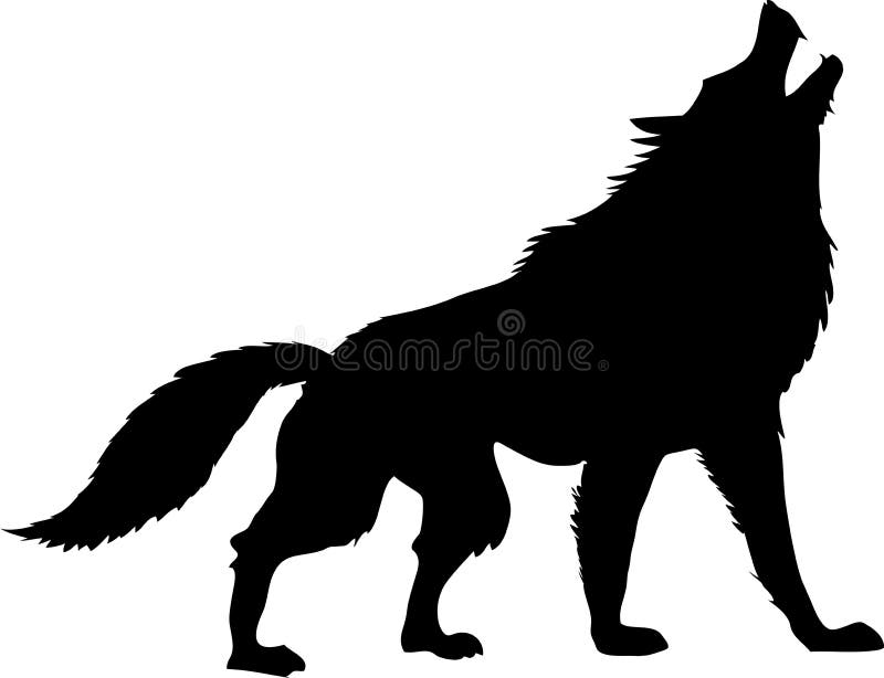 Silhouette Wolf Howling Black and White - Vector Illustration Stock