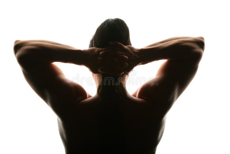 Silhouette of woman bodybuilder from back