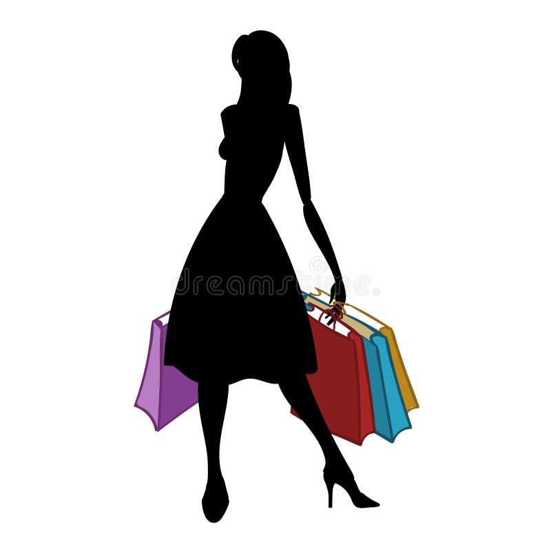 Silhouette Of Woman With Different Colored Shopping Bags. Vector ...