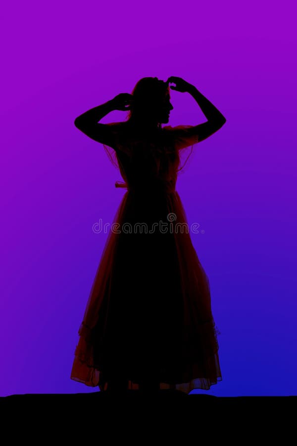 Silhouette woman dress arms by head