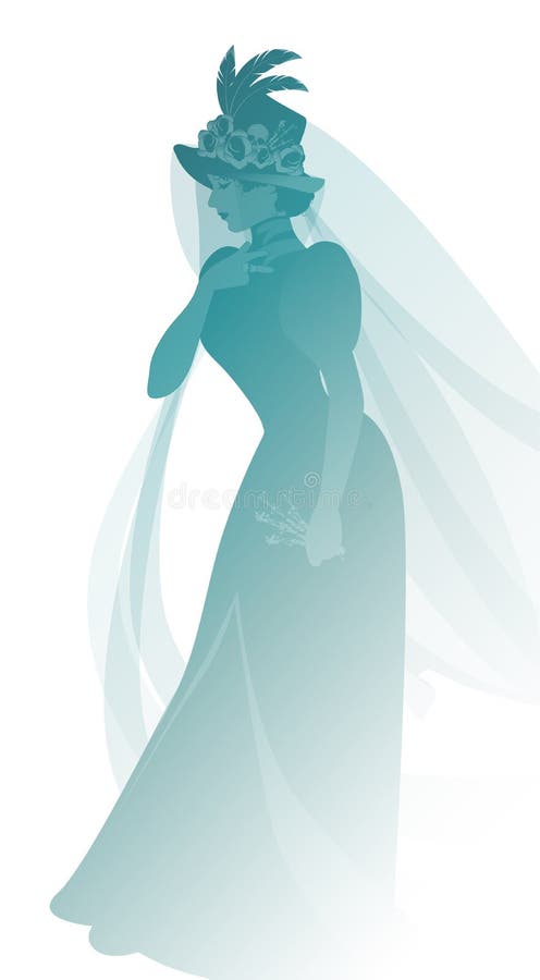 Silhouette of woman dressed in veils and ancient widow clothes carrying a sprig of flowers in one hand. royalty free illustration Silhouette of woman dressed in veils and ancient widow clothes carrying a sprig of flowers in one hand. royalty free illustration
