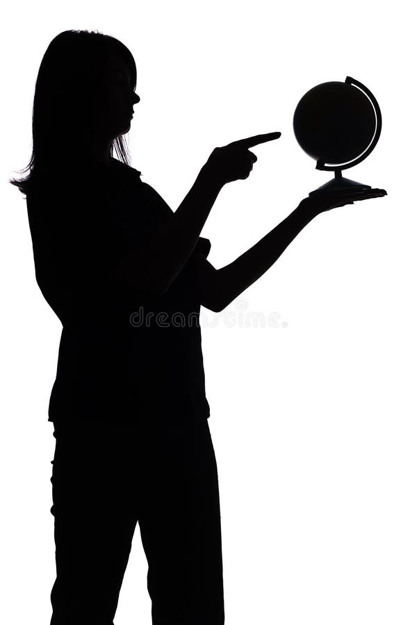 Silhouette of woman with globe