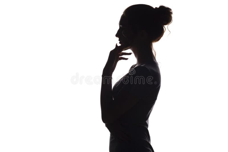 sad woman profile silhouette on black background looking down Stock Photo -  Alamy