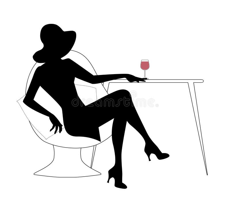 Download Silhouette Of Woman With Hat Drinking White Wine Stock ...
