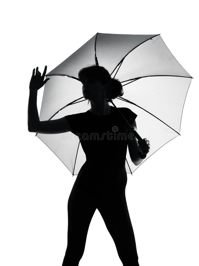 Silhouette Woman Holding Open Umbrella Stock Photos Image 21134013