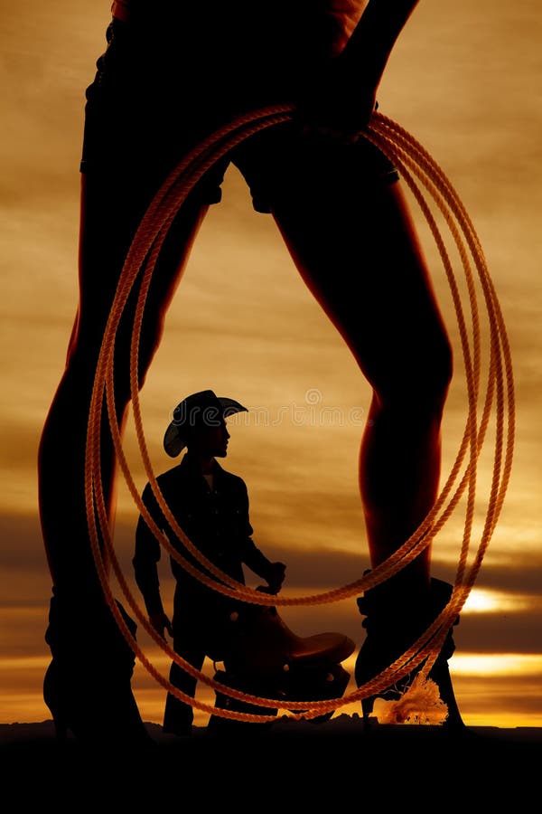 Silhouette woman legs rope side