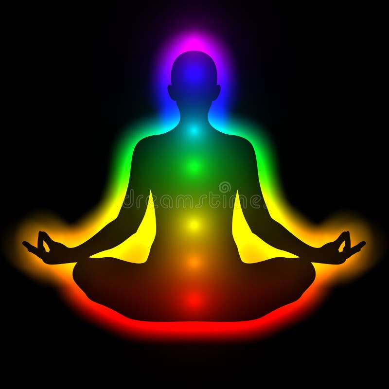 Silhouette of woman in meditation, energy body, aura, chakras