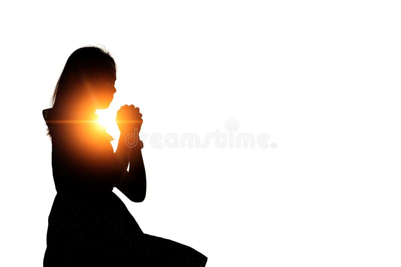 Silhouette of woman praying over beautiful sky background