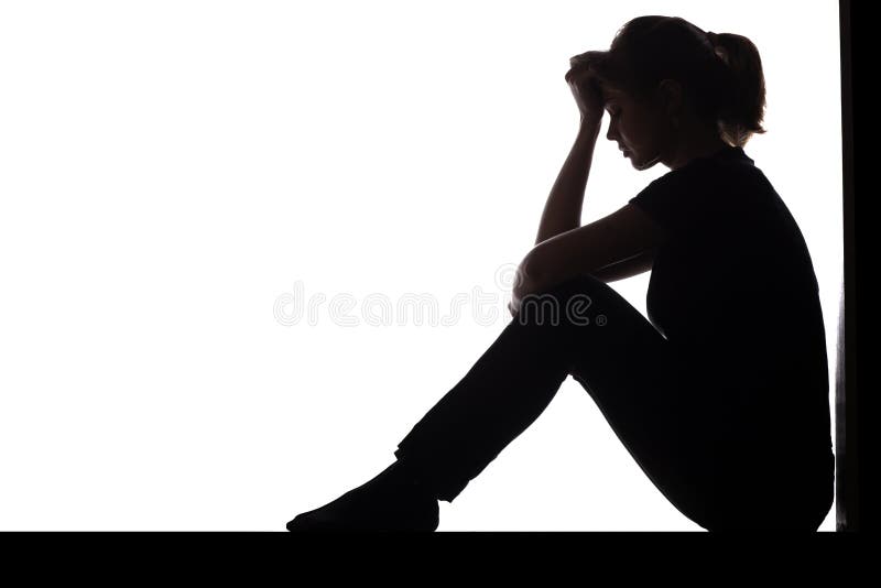 Silhouette of a Woman Sitting on the Floor in a Corner on a White Isolated  Background, a Sad Girl Thinking about Problems, Concept Stock Image - Image  of face, human: 132156305