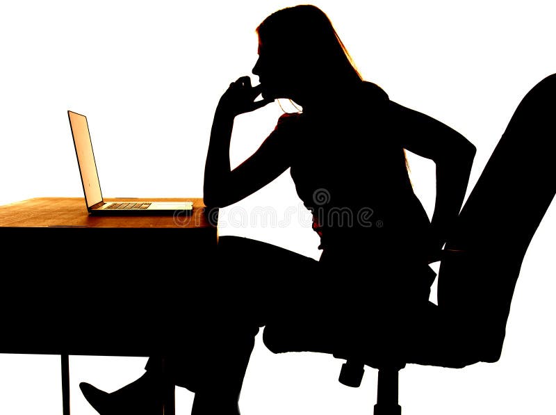 Silhouette woman thinking computer