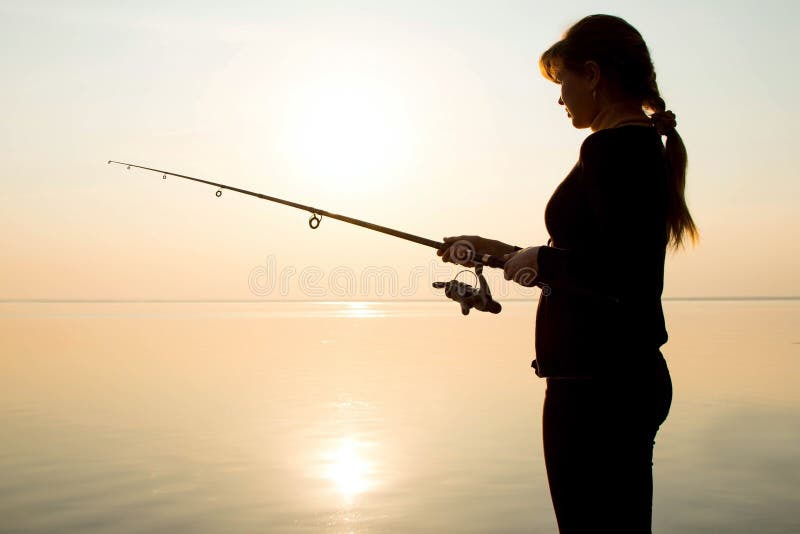 211 Silhouette Young Girl Fishing Sunset Stock Photos - Free