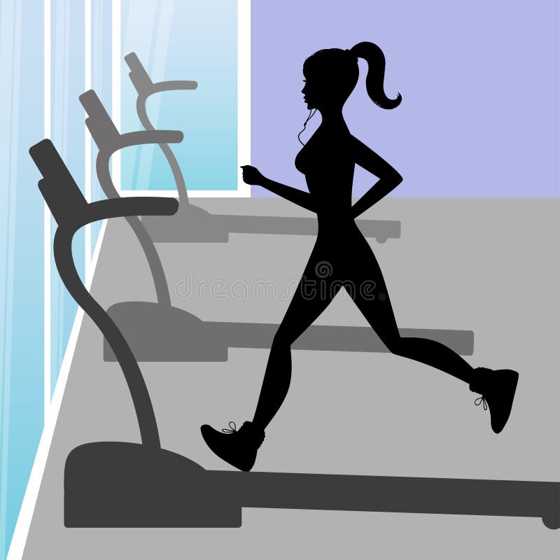 Silhouette of a young girl running in fitness centers vector illustration Silhouette of a young girl running in fitness centers vector illustration
