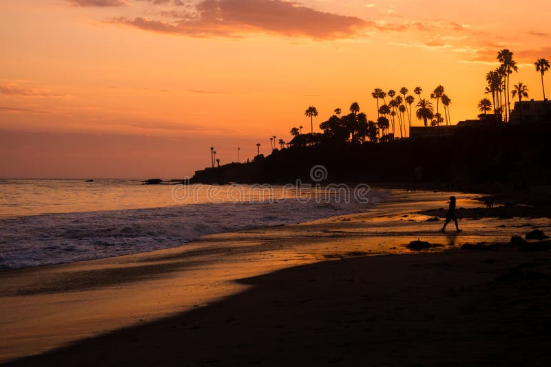 Silhouetted People and Palm Trees on the Beach at Sunset in Southern California stock photography Silhouetted People and Palm Trees on the Beach at Sunset in Southern California stock photography