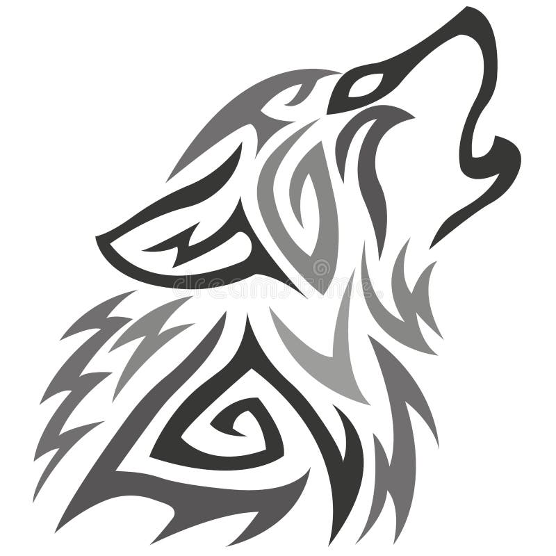 Silhouetten, konturen av en vargs grå yta på vit bakgrund ritas med zigzag-linjer med olika bredder vektor illustrationer Silhouetten, konturen av en vargs grå yta på vit bakgrund ritas med zigzag-linjer med olika bredder vektor illustrationer