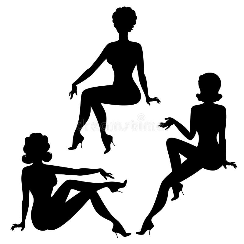 Silhouettes Of Beautiful Pin Up Girls 1950s Style Stock Vector Illustration Of Hair 1960