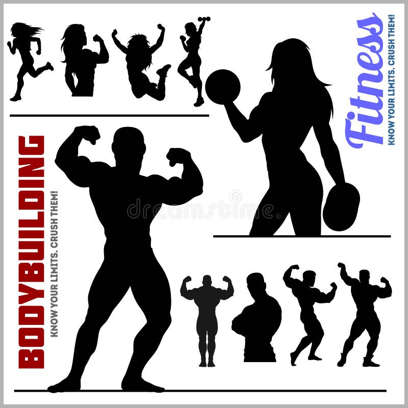 Silhouettes of Bodybuilders and Fitness Girls - Gym Vector Icon Set vector illustration Silhouettes of Bodybuilders and Fitness Girls - Gym Vector Icon Set vector illustration