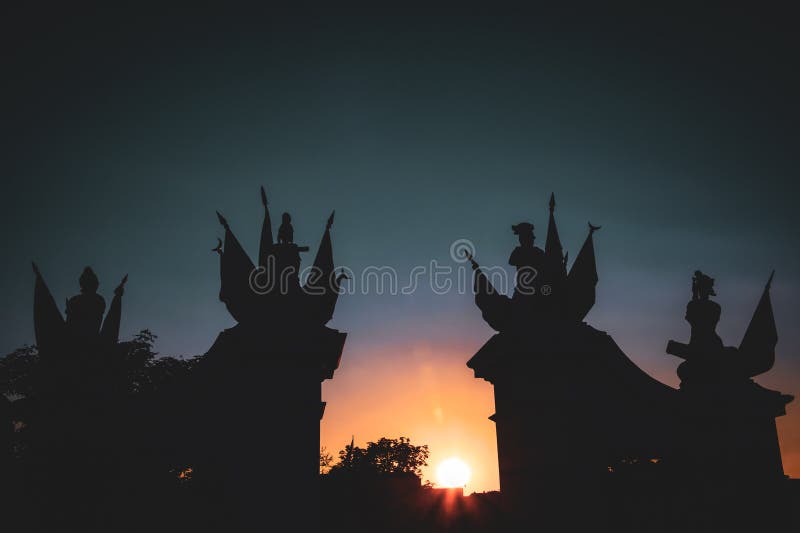 Silhouettes of Bratislava Castle Statues at Sunset - Slovakia