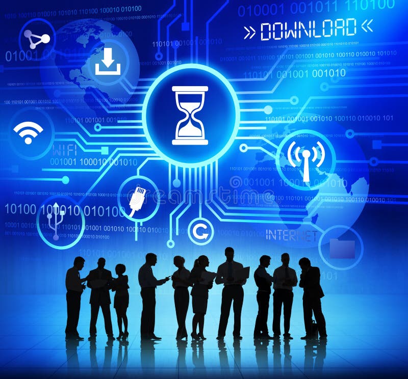 Silhouettes of Business People and Downloading Concept royalty free stock photography Silhouettes of Business People and Downloading Concept royalty free stock photography