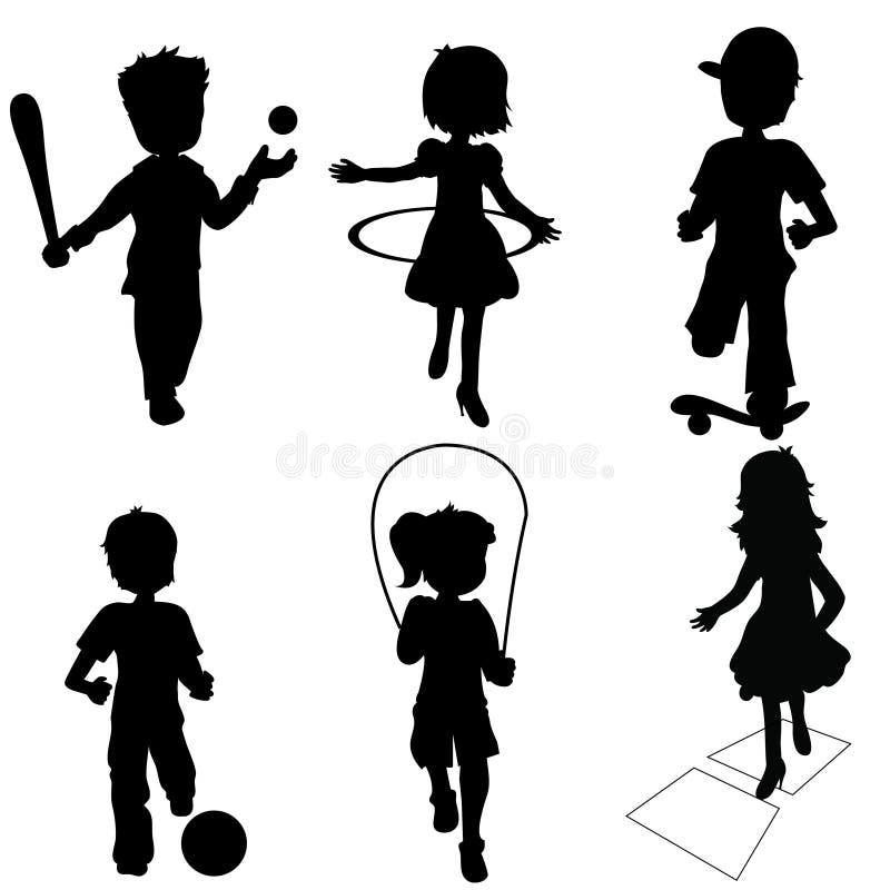 Silhouettes children playing