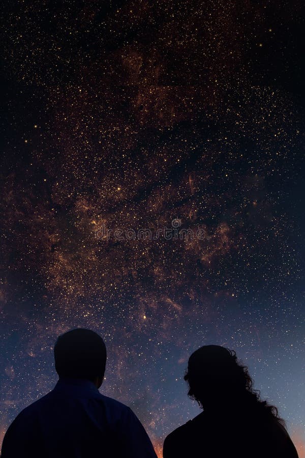 Silhouettes Of Couple Looking At Stars. Starry Stock Image ...