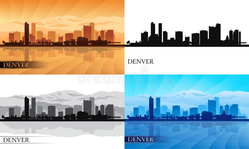 Silhouettes d'horizon de ville de Denver réglées illustration de vecteur Silhouettes d'horizon de ville de Denver réglées illustration de vecteur
