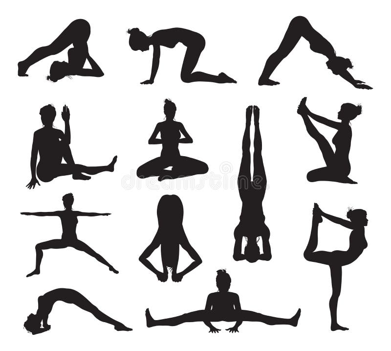 Silhouettes de poses de yoga ou de pilates illustration libre de droits