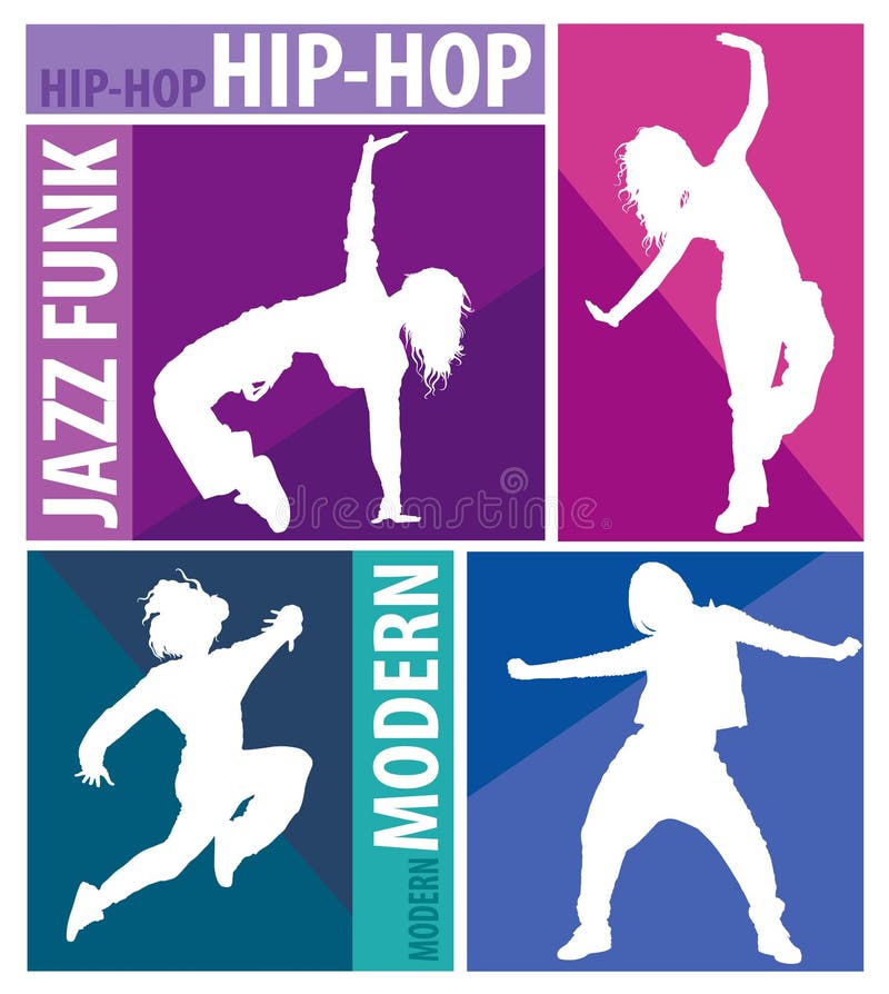 Detailed silhouettes of girls dancing modern dance styles. Detailed silhouettes of girls dancing modern dance styles