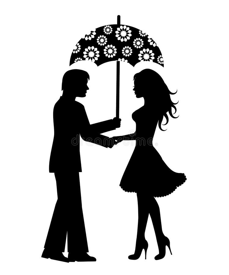 Silhouettes des hommes et des femmes sous le parapluie illustration de vecteur Silhouettes des hommes et des femmes sous le parapluie illustration de vecteur