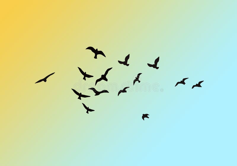 Flying Birds Silhouettes. Flock of Birds in the  Design.  Vector Illustration. Vector Flock of Birds. Stock Vector - Illustration of  drawing, branch: 224833791