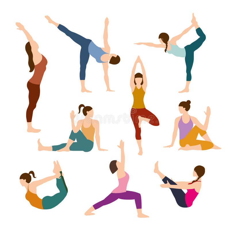 Silhouettes Girl Practicing Yoga Exercises. Vector Illustration Stock ...