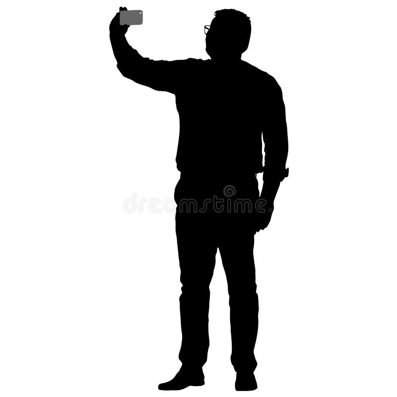 Silhouettes Man Taking Selfie With Smartphone On White