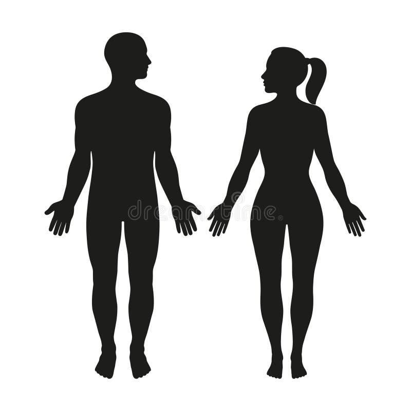 Man And Woman Silhouettes With Face Silhouette On The Background