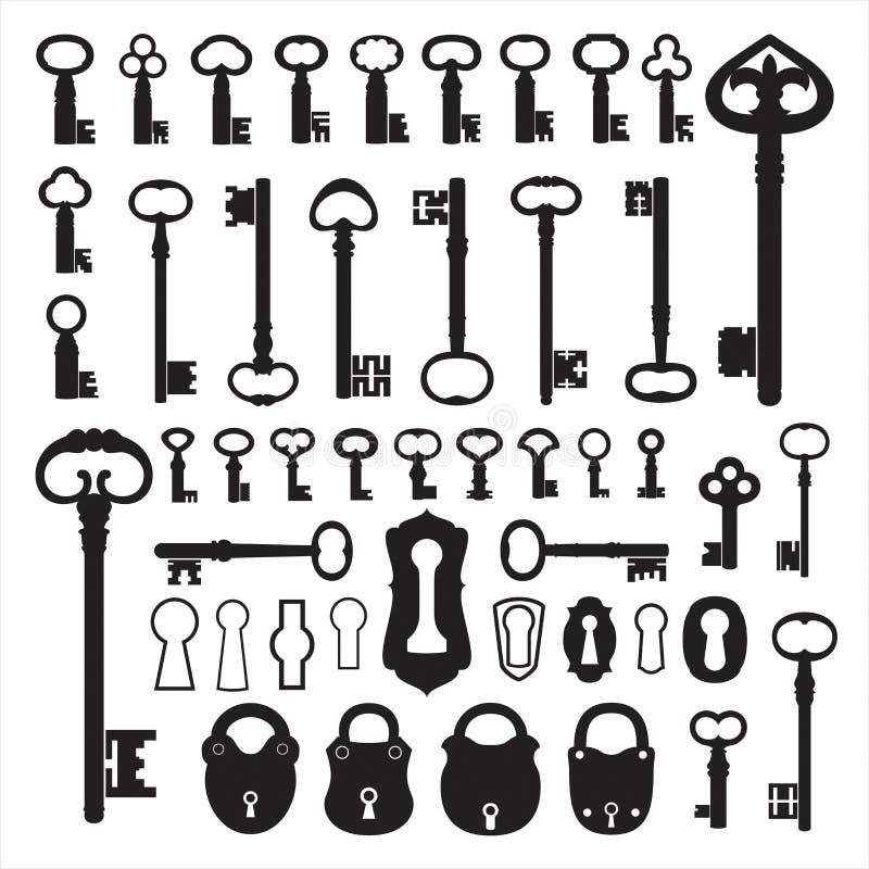 Alcuni vecchi componenti hardware, chiavi, serrature e lucchetti.