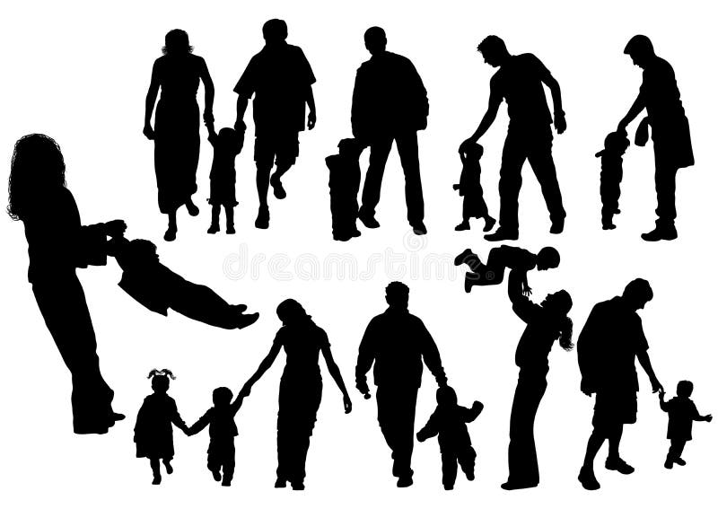 Silhouettes of parents with baby, vector stock illustration