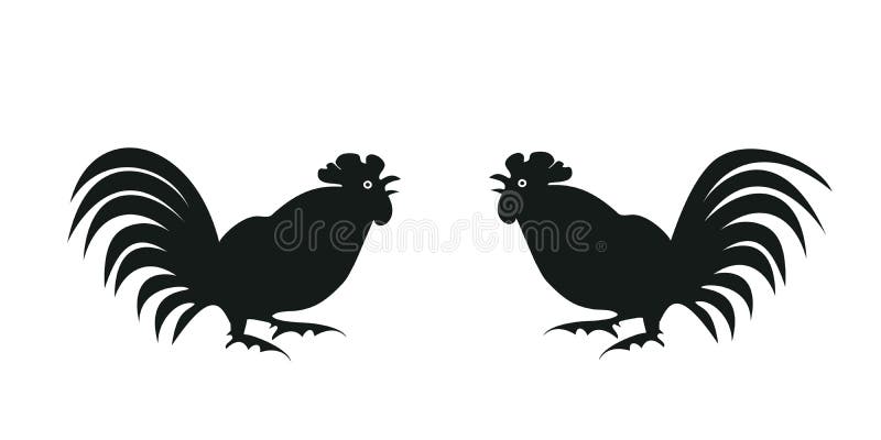 Silhouettes of roosters on white.