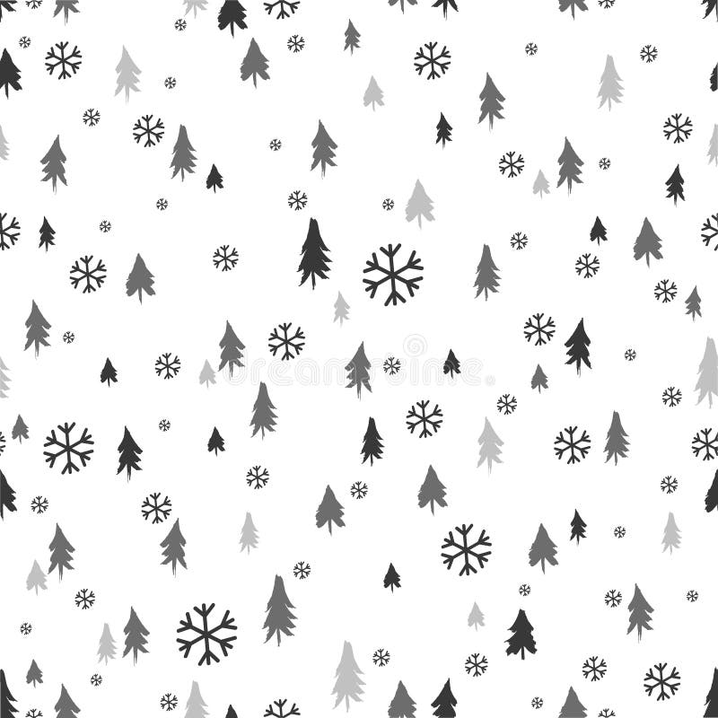 Silhouettes Seamless Pattern with Cute Forest. Pine Trees, Christmas ...