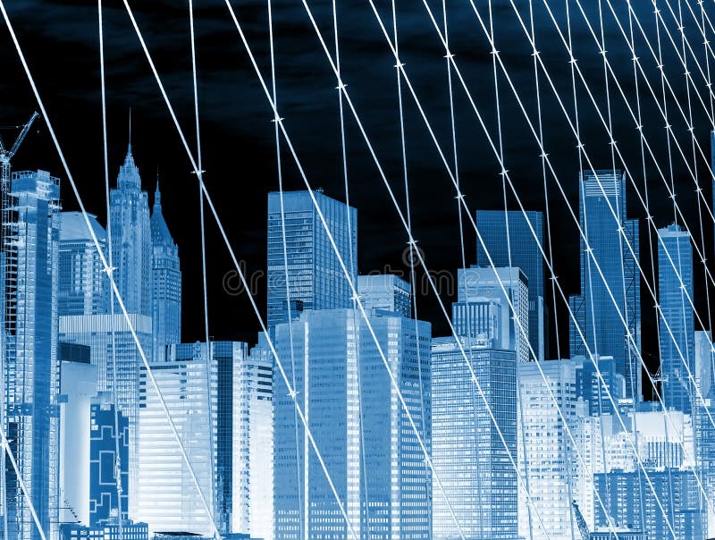 Silhouettes of skyscrapers behind a mesh fence. graphic abstract city building.