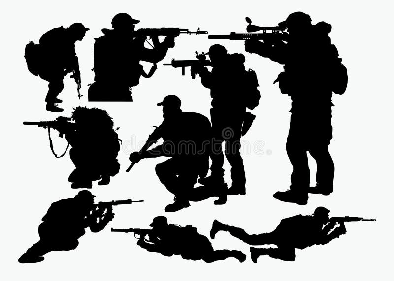 Silhouettes of soldiers stock vector. Illustration of american - 167587413
