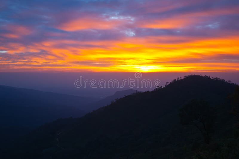 Silhouettes,Sunrise on the mountain, Chiang Mai, T