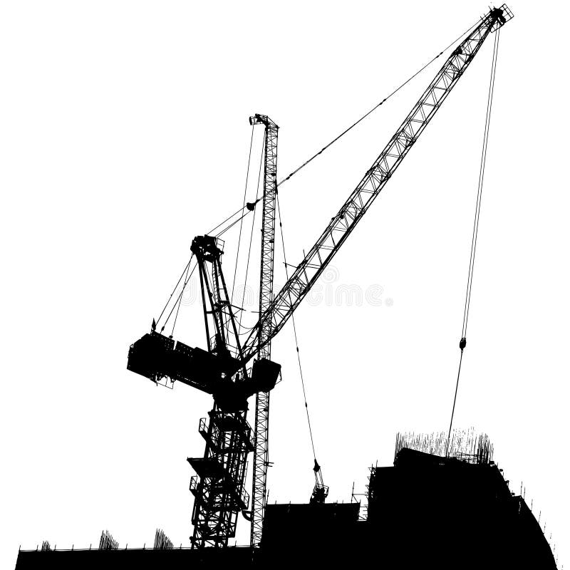 Silhouettes of Tower Crane on Building Stock Vector Illustration of