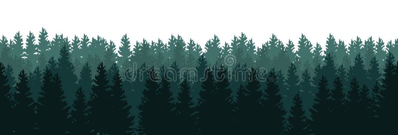 Silhouettes of trees in the forest on white background - seamless vector panorama