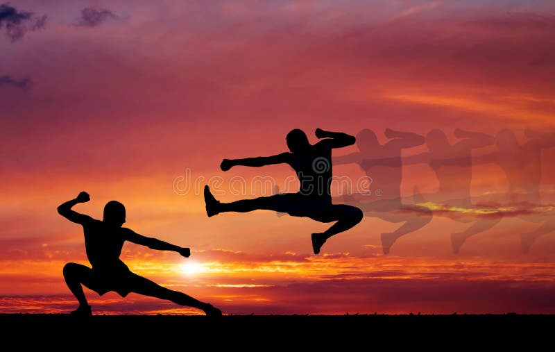 Silhouettes of two fighters royalty free stock photography