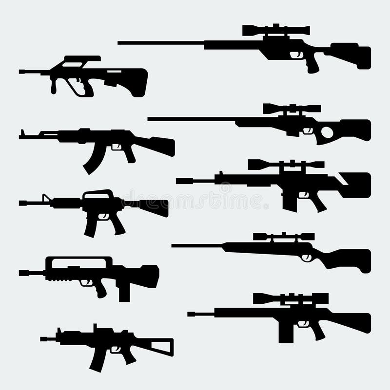 Silhouettes van moderne aanvalsgeweren en geweren van sluipschutters