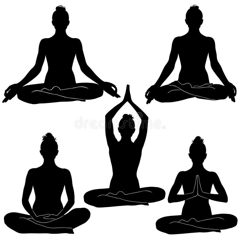 Various yoga meditation pose seated set Royalty Free Vector